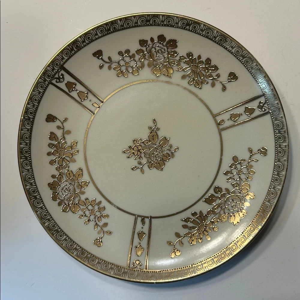 Antique Nippon Hand Painted Gold Moriage Floral Porcelain‎ Plate 6.25